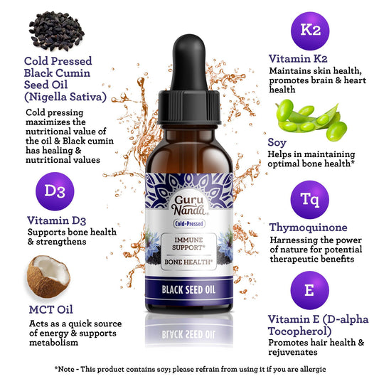 Natural Cold Pressed Black Seed Oil With Vitamin D3, K2 & E