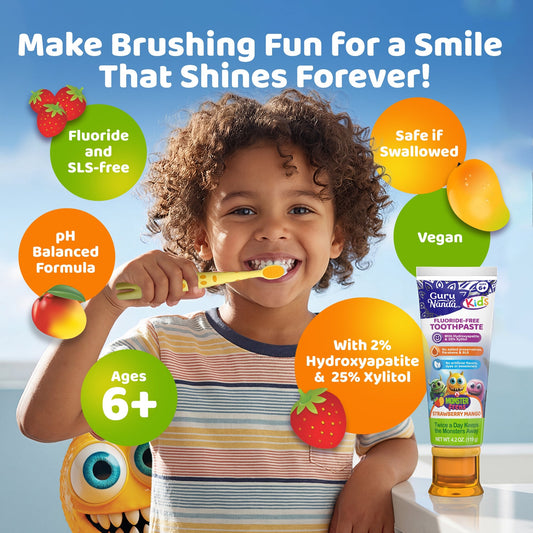 Kids Toothpaste with Xylitol & Hydroxyapatite, Strawberry Mango – 4.2 oz