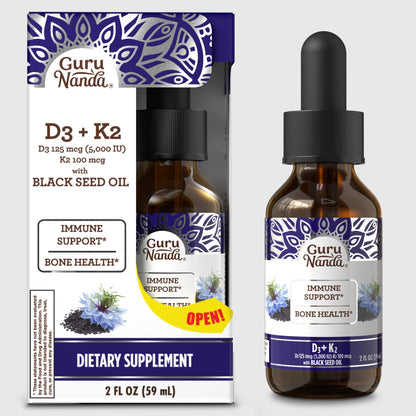 Natural Cold Pressed Black Seed Oil With Vitamin D3, K2 & E