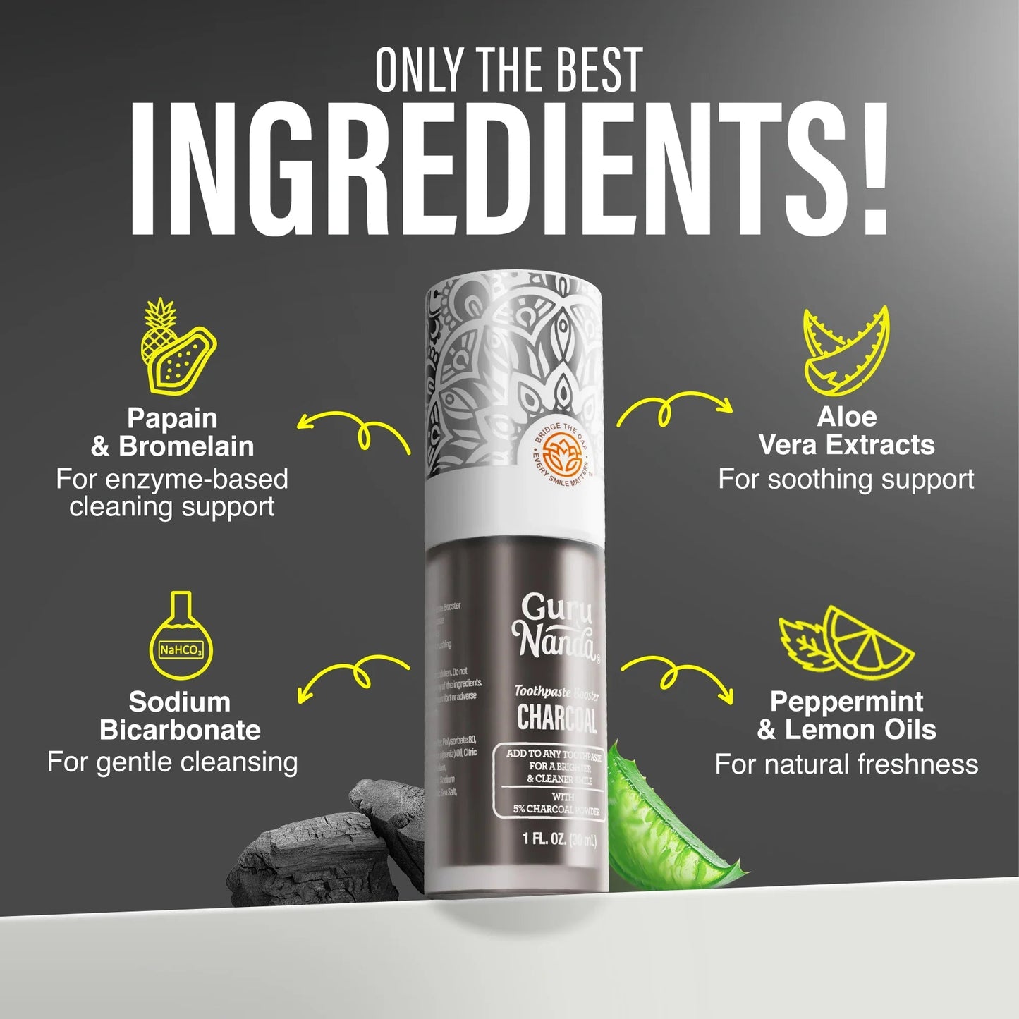 Charcoal Toothpaste Booster with 5% Charcoal Powder – 1 fl oz