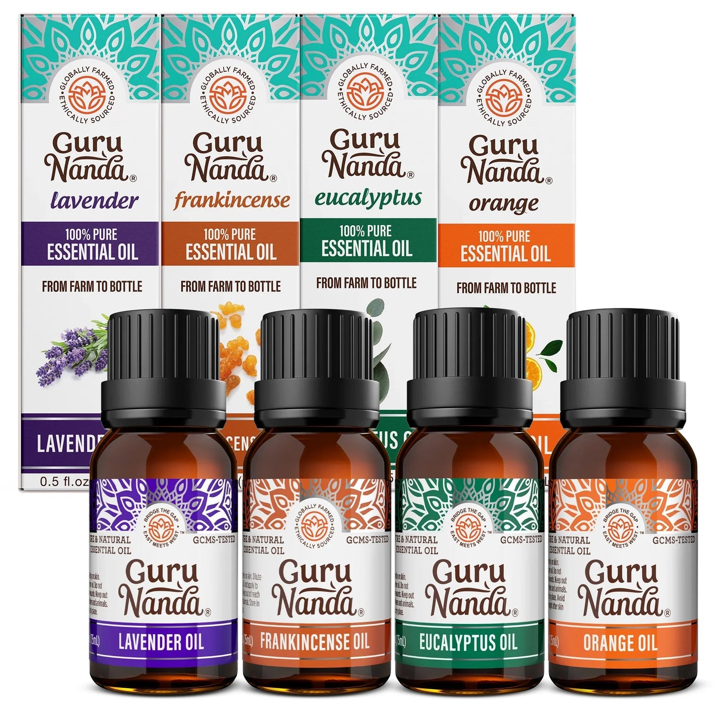 Lavender, Eucalyptus & Orange Essential Oils – Set of 4, 15 ml Each