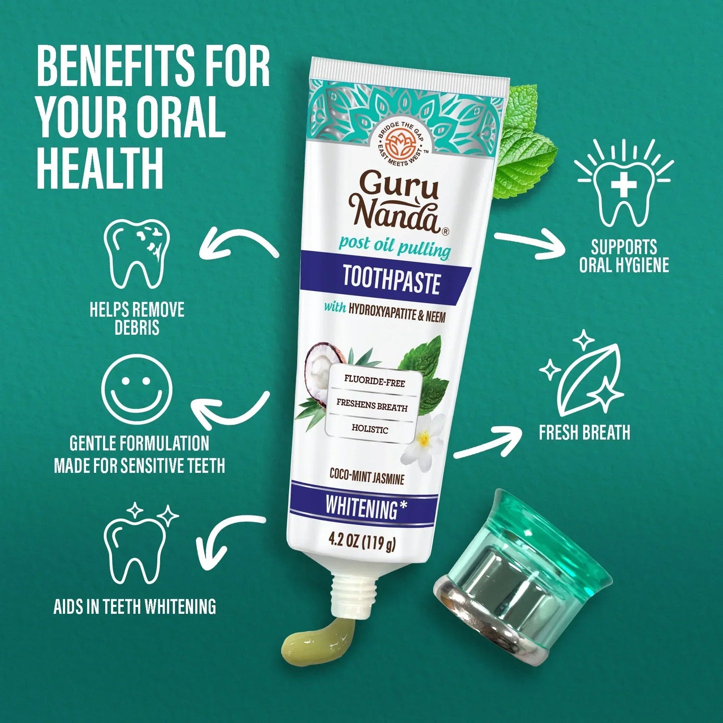 Hydroxyapatite & Neem Whitening Toothpaste, Fluoride Free – 4.2 oz