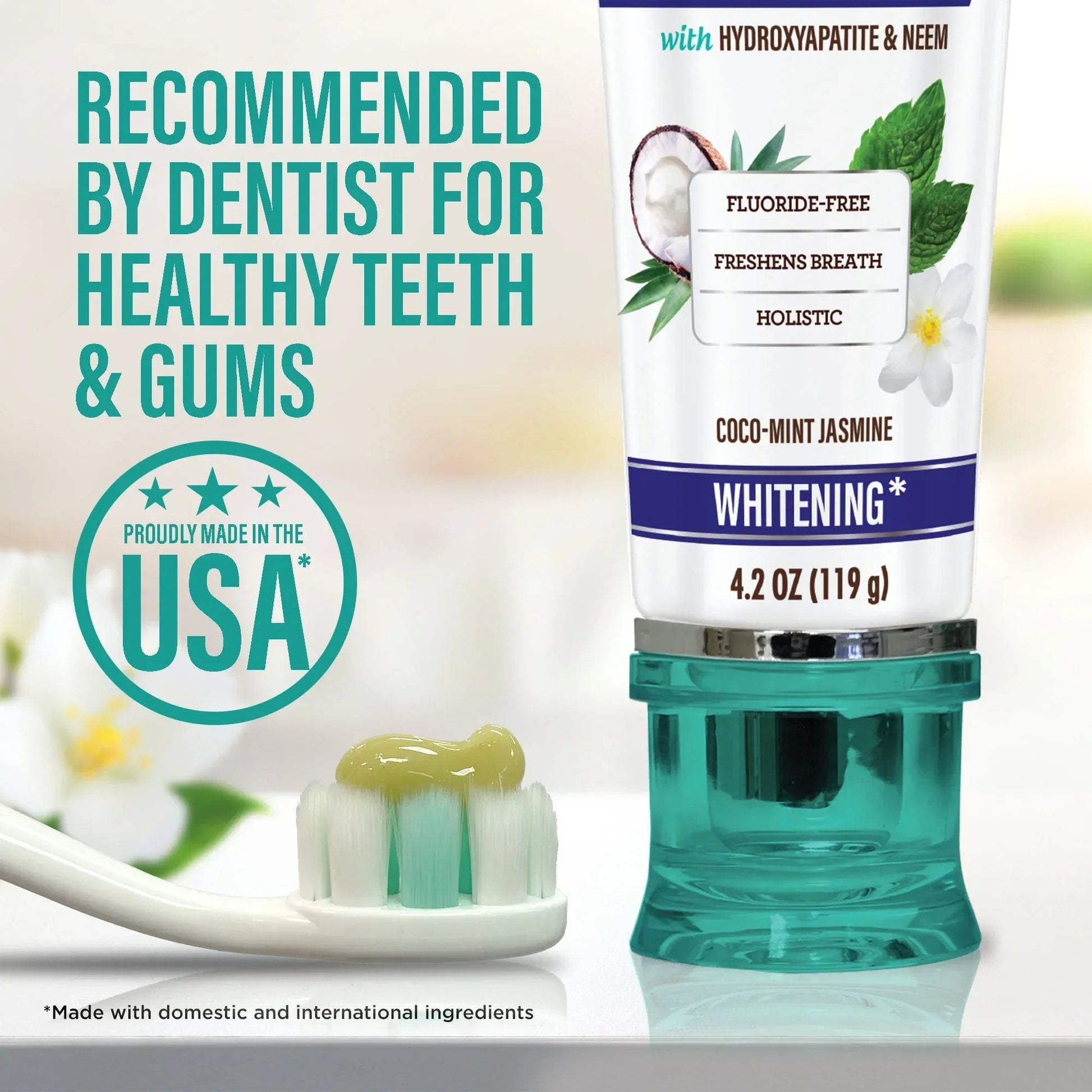 Hydroxyapatite & Neem Whitening Toothpaste, Fluoride Free – 4.2 oz