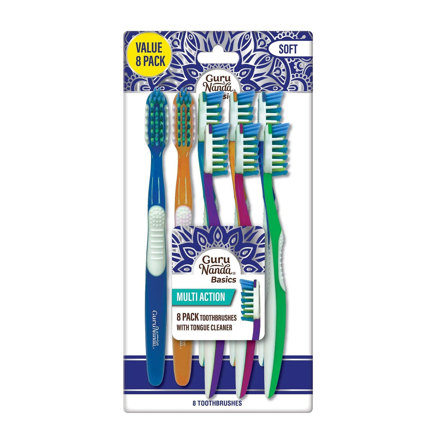 Multi-Action Toothbrush with Tongue Cleaner – 8 Pack