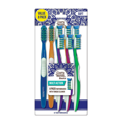Multi-Action Toothbrush with Tongue Cleaner – 8 Pack