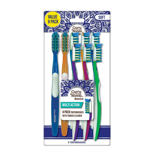Multi-Action Toothbrush with Tongue Cleaner – 8 Pack